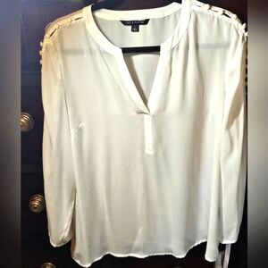 Zac & Rachel White 🤍 Sugar Swizzle Button With Tie Sleeve Blouse Large NWT